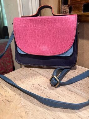 Soruka, Light Blue & Navy Leather Crossbody Bag